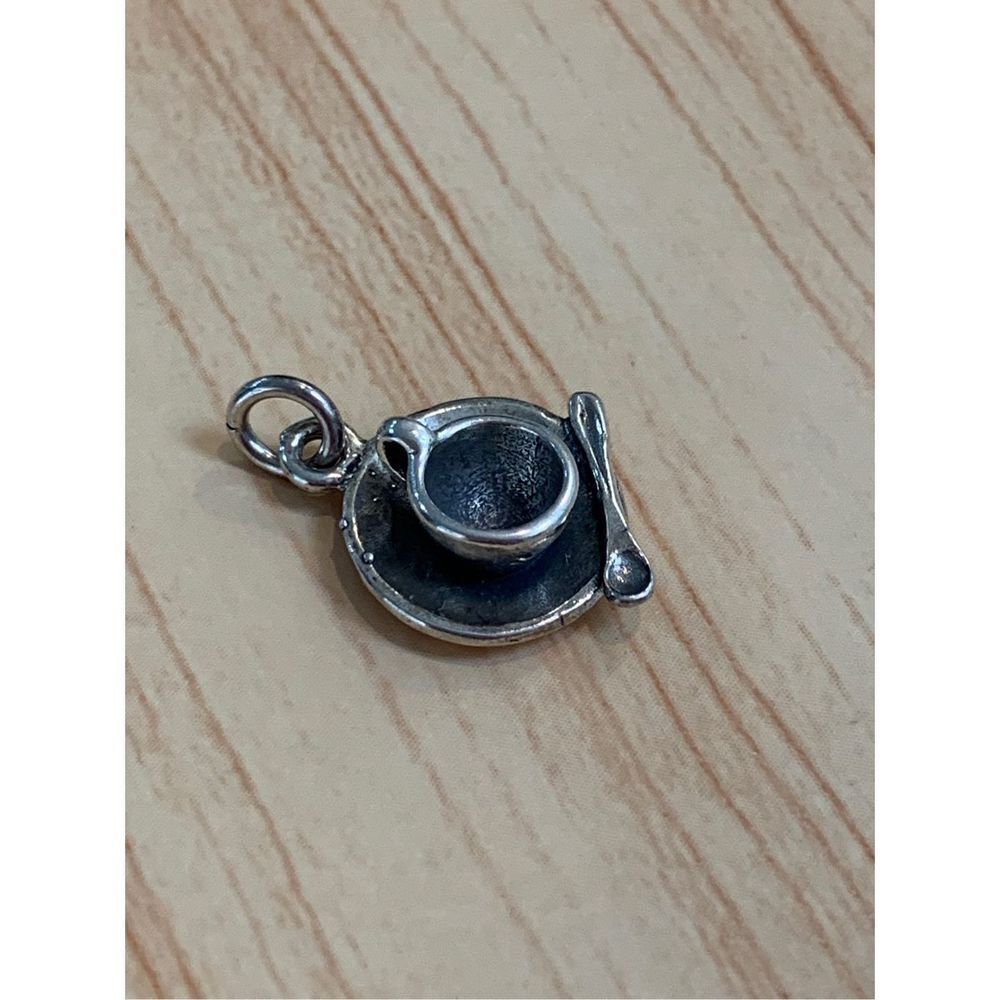 .925 Coffee Tea Cup with Spoon Sterling Silver Jewelry Charm